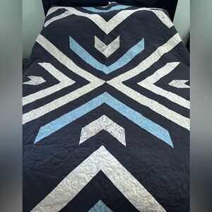 NEW Handcrafted Music Musical Geometric Patchwork Blue Quilt made in US